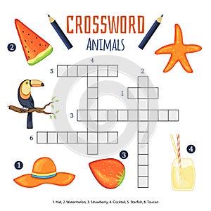 Vector color crossword, education game for children about animals