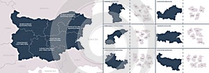 Vector color detailed map of Bulgaria with the administrative divisions of the country, each Regions is presented separately and