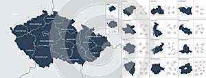 Vector color detailed map of Czech Republic with administrative divisions of the country, each regions is presented separately in