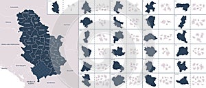 Vector color detailed map of Serbia with administrative divisions of the country, each Districts is presented separately in-highly