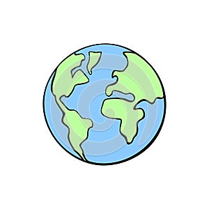 Vector color Earth icon. Minimalist simplified World Symbol, clip art, logo in doodle flat style