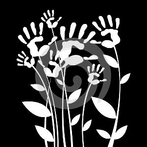 Vector color hand handprint linearity silhouette leaves