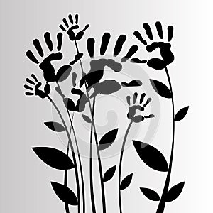 Vector color hand handprint linearity silhouette leaves