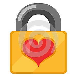 Vector Color Icon of Golden Padlock with Red Heart photo