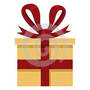 Vector Icon - Holiday Brown Gift Box Wrapped with Red Ribbon and Bow