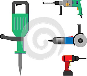 Vector color icon set of power tools in flat style