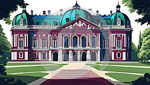 Vector color illustration, beautiful palace, architectural landmark of the 16th-18th century