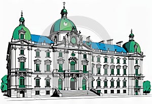 Vector color illustration, beautiful palace, architectural landmark of the 16th-18th century