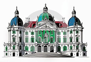 Vector color illustration, beautiful palace, architectural landmark of the 16th-18th century