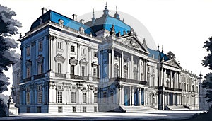 Vector color illustration, beautiful palace, architectural landmark of the 16th-18th century