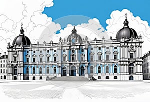 Vector color illustration, beautiful palace, architectural landmark of the 16th-18th century