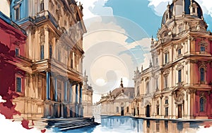 Vector color illustration, beautiful palace, architectural landmark of the 16th-18th century