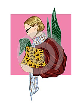 Vector color illustration of fashionably dressed modern girl.
