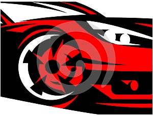 Vector color illustration with front side surface of a red sports car. Template for design