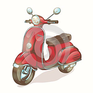 Vector color illustration red scooter, moped