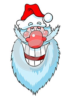 Vector color image of a laughing Santa, isolated on white. Cartoon face of Santa Claus. Cheerful Santa