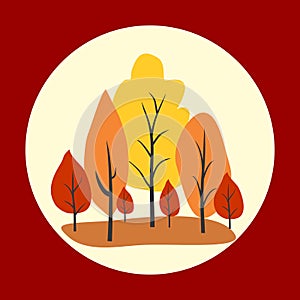 Autumn trees in circle. Vector illustration.