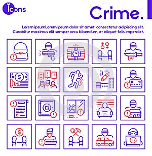 Vector color linear icon banner set of crime