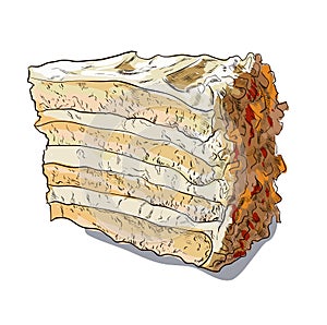 Vector color linear illustration of the slice of pumpkin pie on the plate