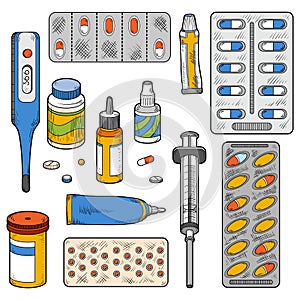 Vector color set of medical items