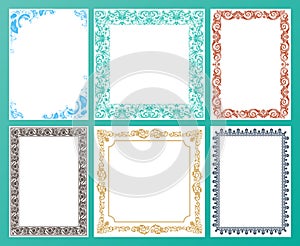 Vector color set. Ornate frames and vintage scroll elements