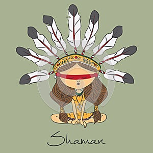 Vector color sketch. Shaman redskin.