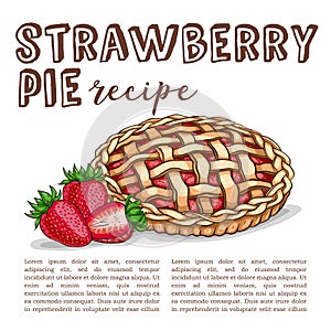 Vector color sketch Strawberry pie reciep, lime art, hand drawn illustration