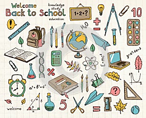 Vector color sketches set of school items