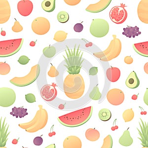 Vector color veggy fruit seamless pattern. Modern style flat tile of fruits isolated on white background. Design for web,