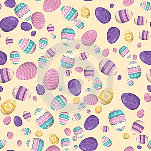 Vector colored easter eggs seamless pattern for Easter holidays on white background. Vector illustration