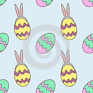 Vector colored easter eggs seamless pattern for Easter holidays on white background. Vector illustration. EPS 10
