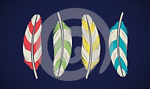 Vector colored feathers set. Ethnic bird collection.