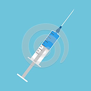 Vector colored flat design medical plastic syringe. Isolated.