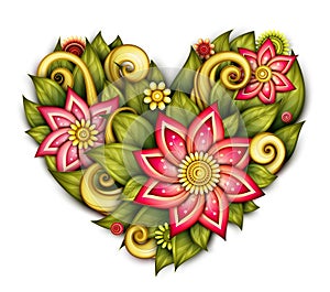 Vector Colored Floral Composition in Heart Shape