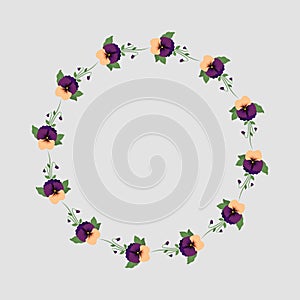Vector colored Floral frame with pansy flowers