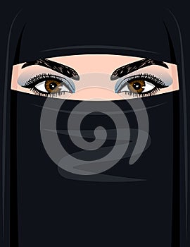 Vector colored illustration of an Arab woman in hijab.