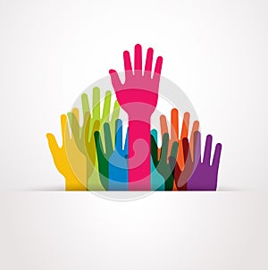 Vector colored raised hands