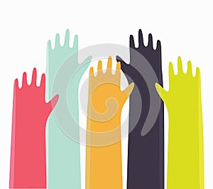 Vector colored raised hands presentation