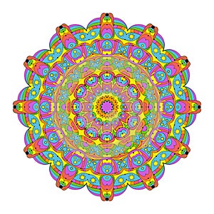 Vector colored round mandala rainbow spectrum colors - adult coloring book page