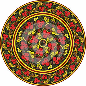 Vector colored round Russian folk ornament Khokhloma.