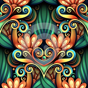 Vector Colored Seamless Pattern with Floral Ornament