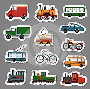 Vector colored set of retro engines and transport stickers