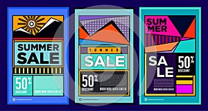Vector Colorful Abstract Retro Colorful Geometric Background for Summer Sale Promotion Banner