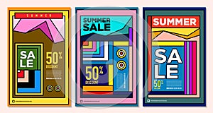 Vector Colorful Abstract Retro Colorful Geometric Background for Summer Sale Promotion Banner