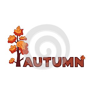 Vector colorful autumn concept. Word, red tree with fall leaf.