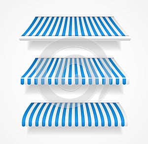 Vector colorful awnings for shop set blue