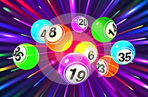 Vector colorful bingo balls on an exploding dark background