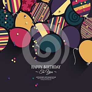 Vector colorful birthday card with paper balloons