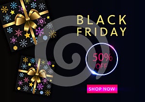 Vector Colorful Black Friday Sale Banner with Lighting Effects.