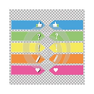 Post note stickers isolated on transparent background. Vector post paper sticky tape set with shadow template.